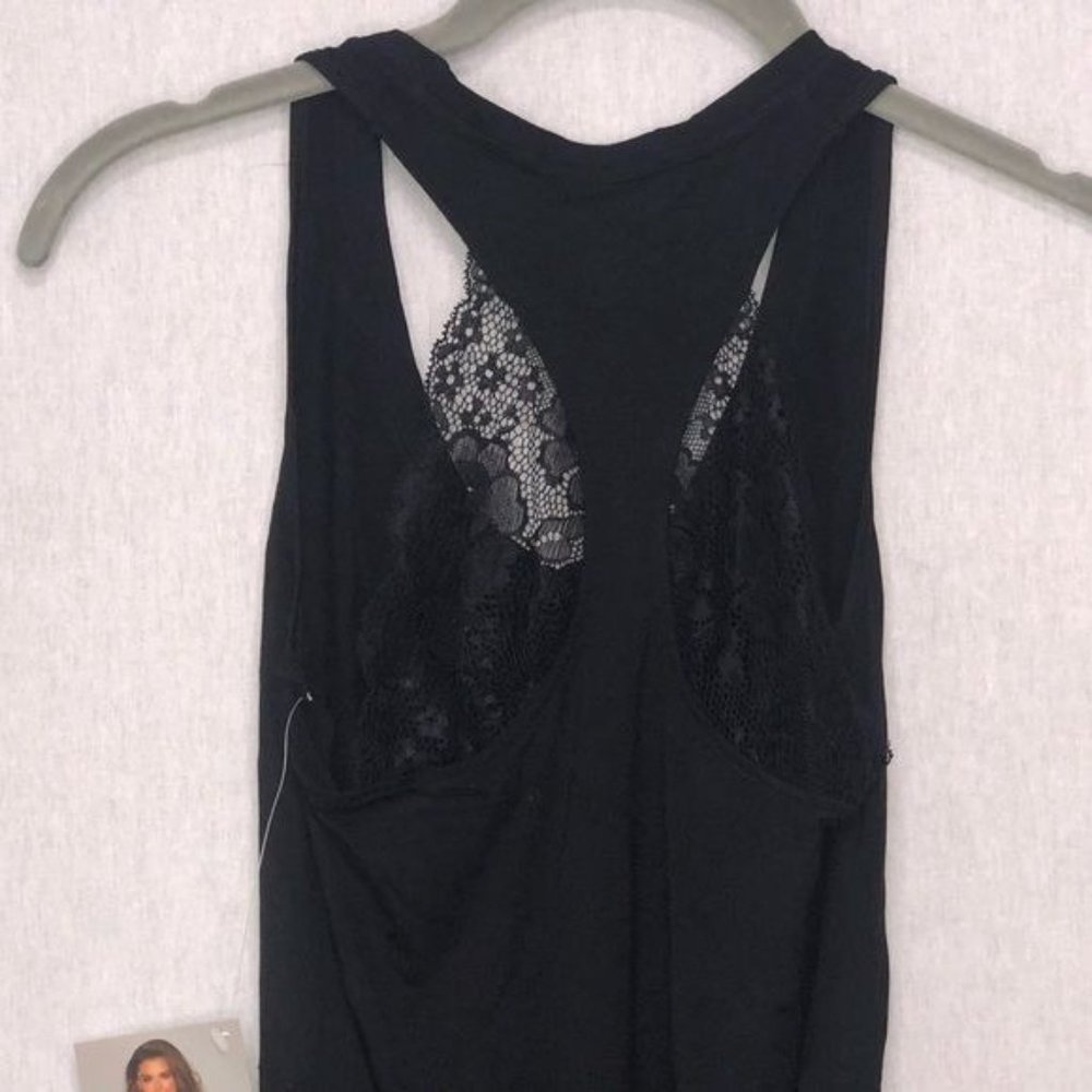 Soft Black Jersey Racerback Bodysuit, lace trim - Picture 9 of 9